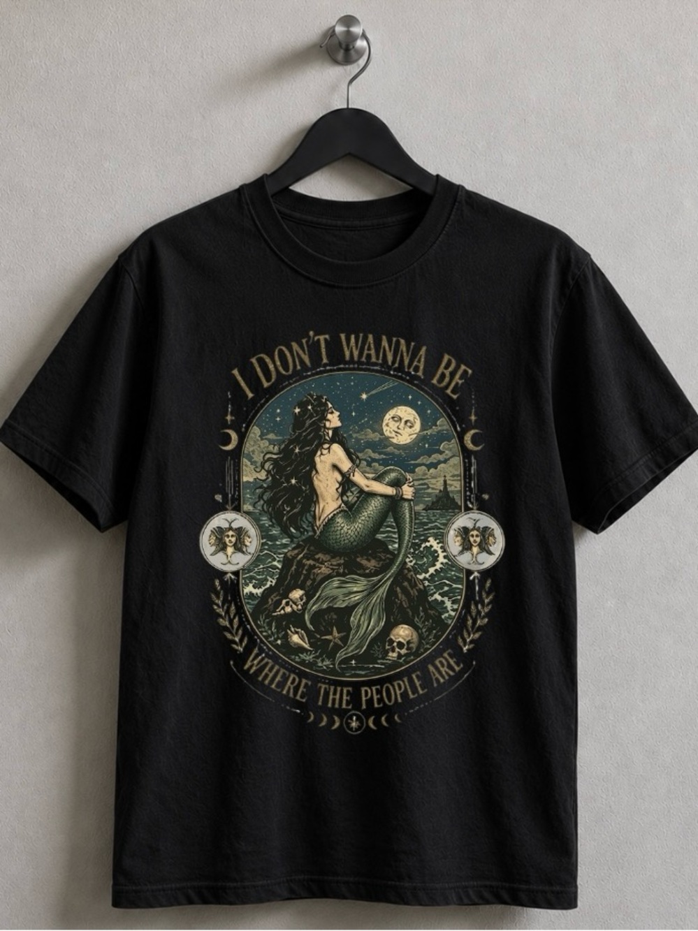 Black Mermaid Graphic Tee - Night Ocean Design